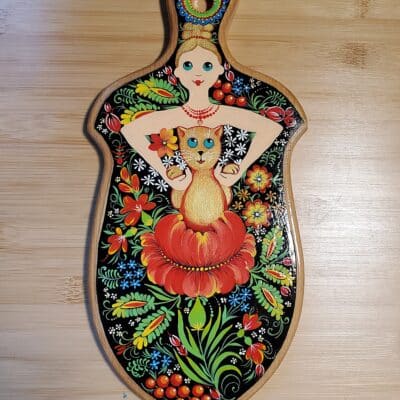 Woman and Cat Petrykivka  Folk Art Decorative Cutting Board
