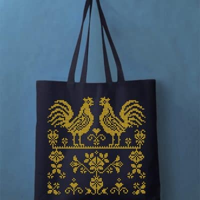 Yellow Rooster Embroidery Cotton Tote Bag