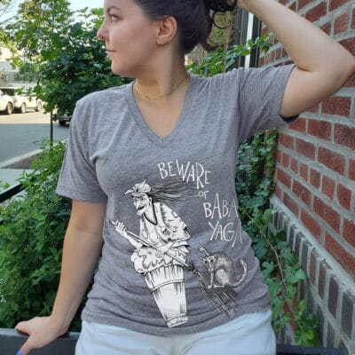 Baba Yaga and Her Cat V-Neck T-Shirt