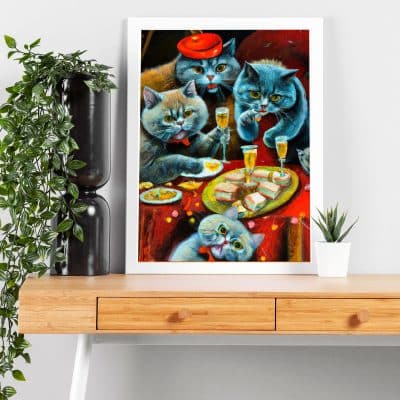 4 Cats Partying Print